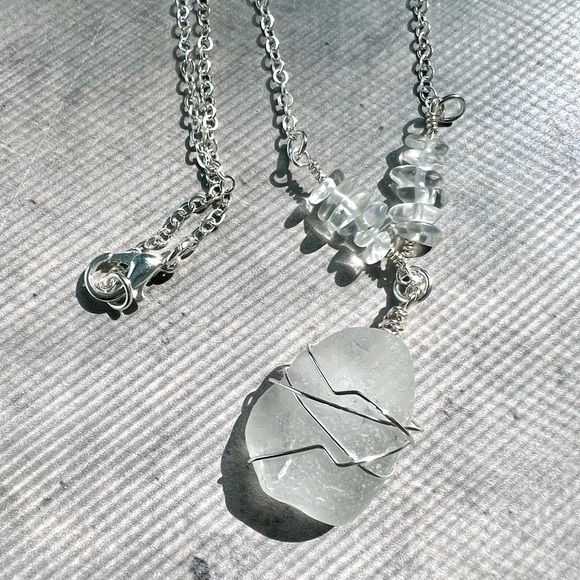 Ocean Seaglass + Opal Crystal Handmade Necklace - Picture 7 of 7